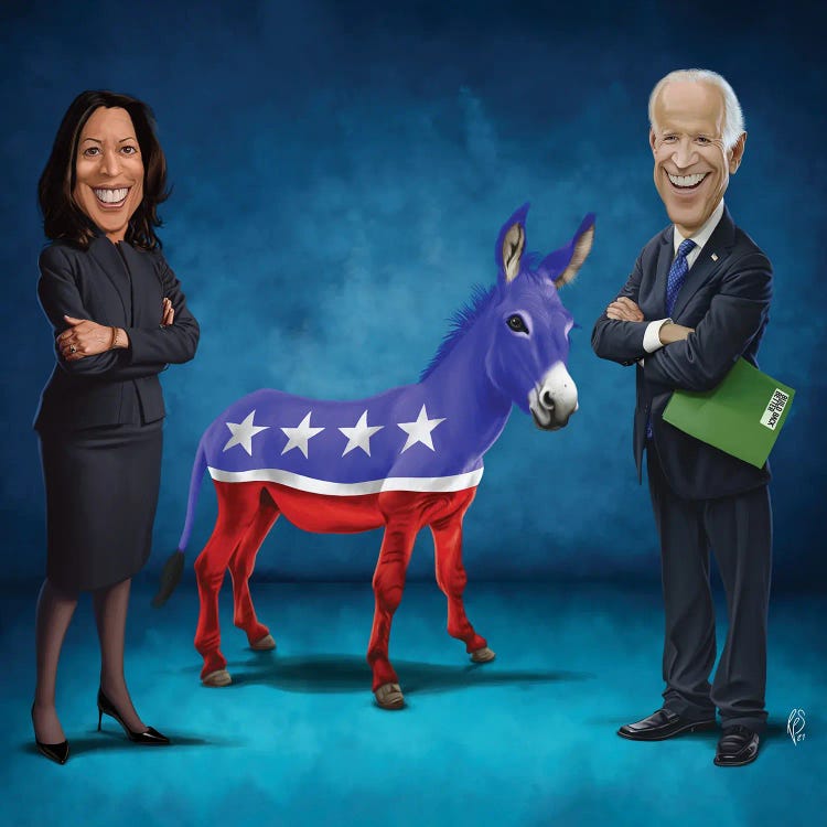 Joe Biden And Kamala Harris With Dem Donkey