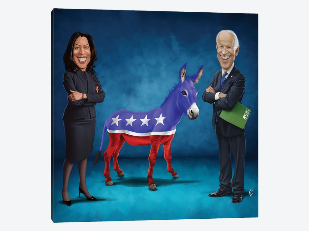 Joe Biden And Kamala Harris With Dem Donkey by Rob Snow 1-piece Canvas Art