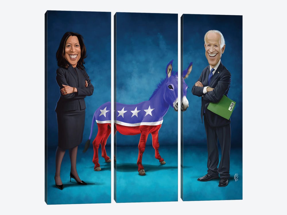 Joe Biden And Kamala Harris With Dem Donkey by Rob Snow 3-piece Canvas Art