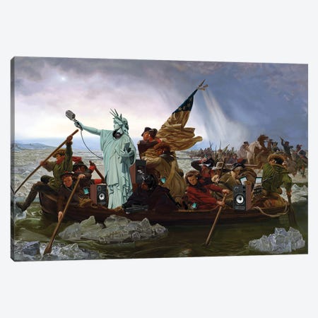 Liberty Crosses The Delaware River Canvas Print #RSW505} by Rob Snow Art Print