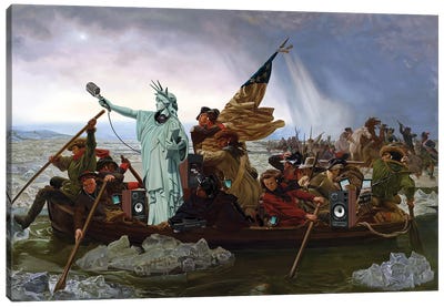 Liberty Crosses The Delaware River Canvas Art Print - Statue of Liberty Art