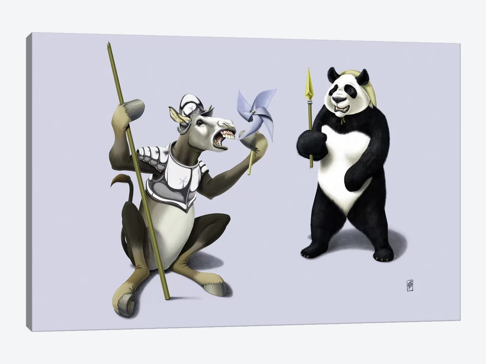 Donkey Xote And Sancho Panda III by Rob Snow 1-piece Canvas Artwork