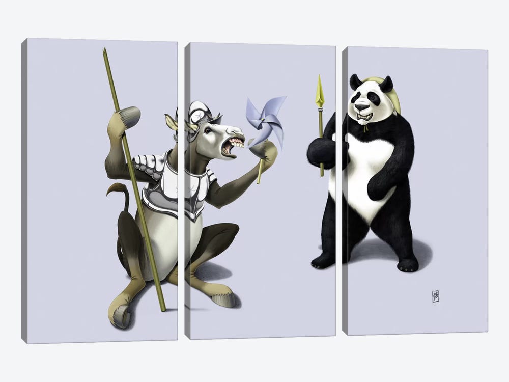 Donkey Xote And Sancho Panda III by Rob Snow 3-piece Canvas Wall Art