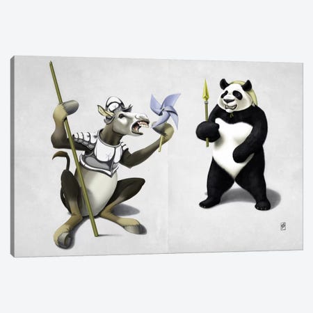Donkey Xote And Sancho Panda II Canvas Print #RSW86} by Rob Snow Canvas Wall Art