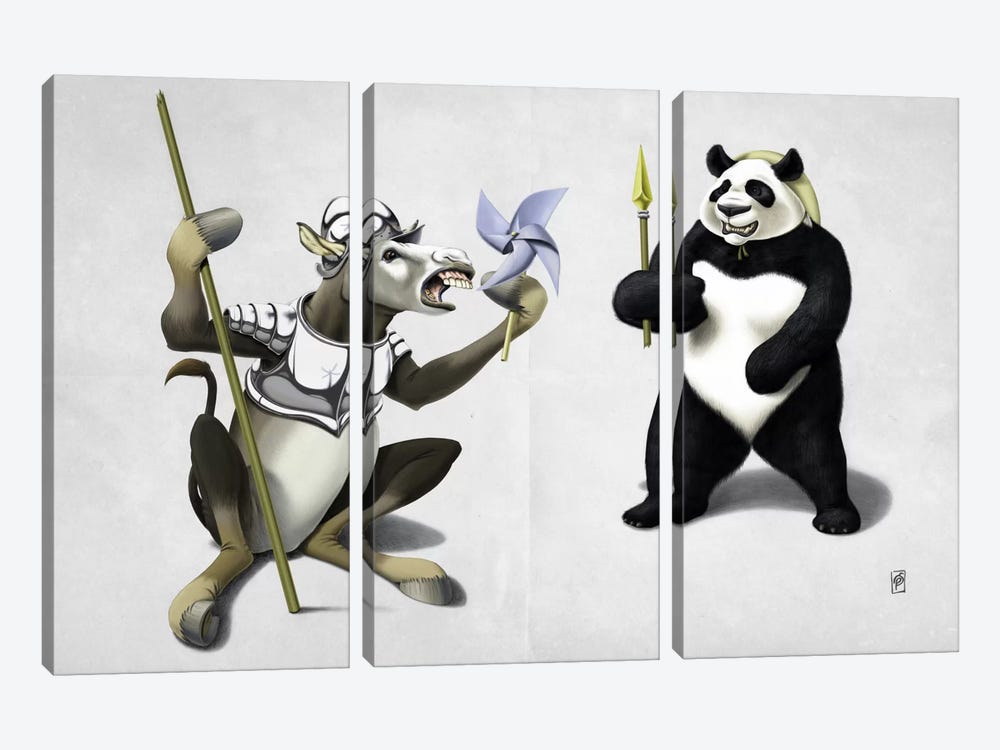 Donkey Xote And Sancho Panda II by Rob Snow 3-piece Canvas Art Print