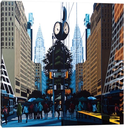 New York Reflections XLI Canvas Art Print - Clock Art