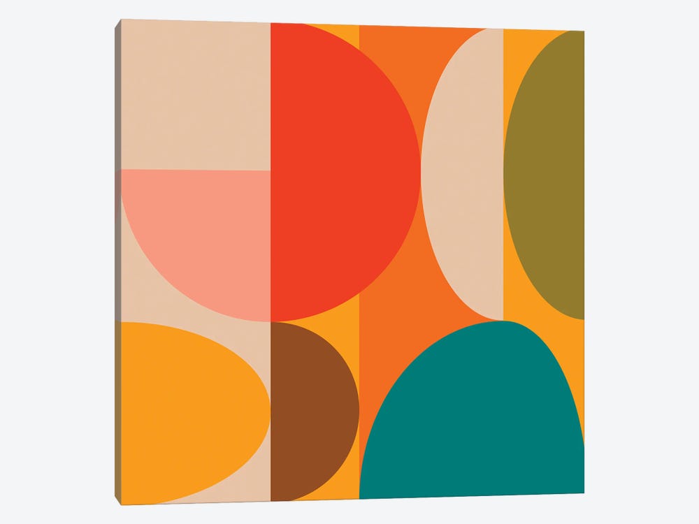 Geometric Mid Century Bauhaus, Round by Ana Rut Bré 1-piece Canvas Print