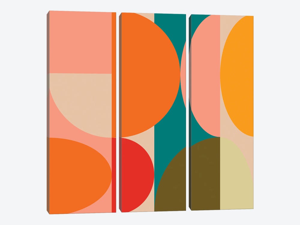 Geometric Mid Century Bauhaus, Round, Variation by Ana Rut Bré 3-piece Canvas Artwork