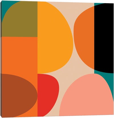 Abstract, Geometric Mid Century Bauhaus, Round, Variation Canvas Art Print - Bar Art