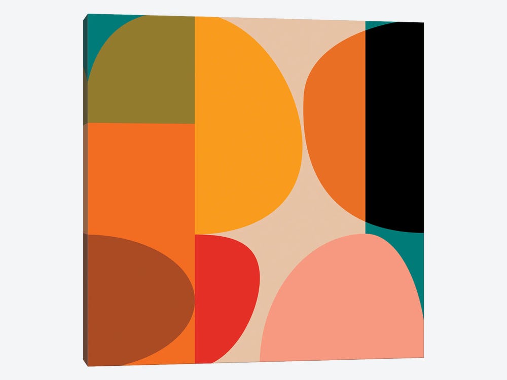 Abstract, Geometric Mid Century Bauhaus, Round, Variation by Ana Rut Bré 1-piece Canvas Wall Art