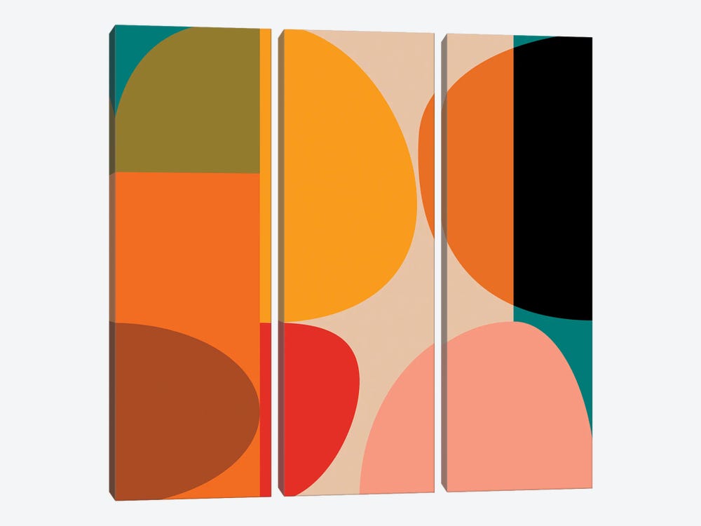 Abstract, Geometric Mid Century Bauhaus, Round, Variation by Ana Rut Bré 3-piece Canvas Artwork