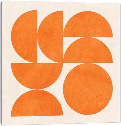 Geometric Shapes Orange Canvas Art Print - Mid-Century Modern Décor