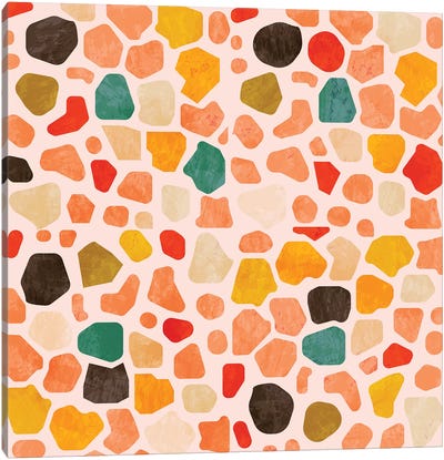 Terrazzo Mosaic Canvas Art Print - Orange & Teal