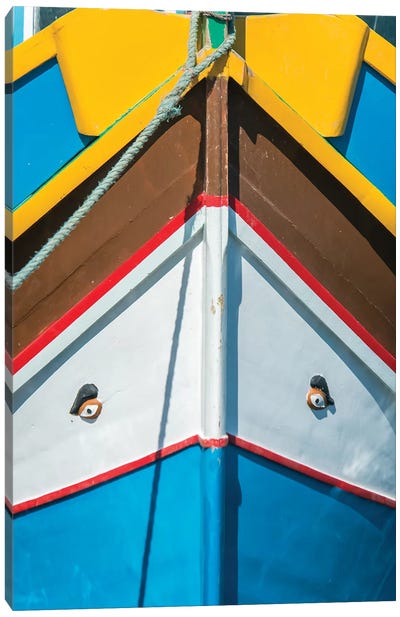 Malta, Marsaxlokk, Traditional Fishing Boat Detail II Canvas Art Print - Malta