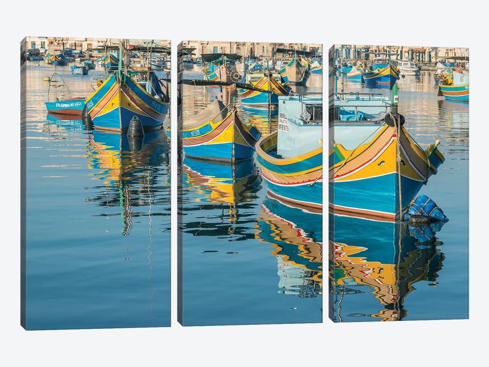 Malta, Marsaxlokk, Traditional Fishing Boats by Rob Tilley 3-piece Art Print