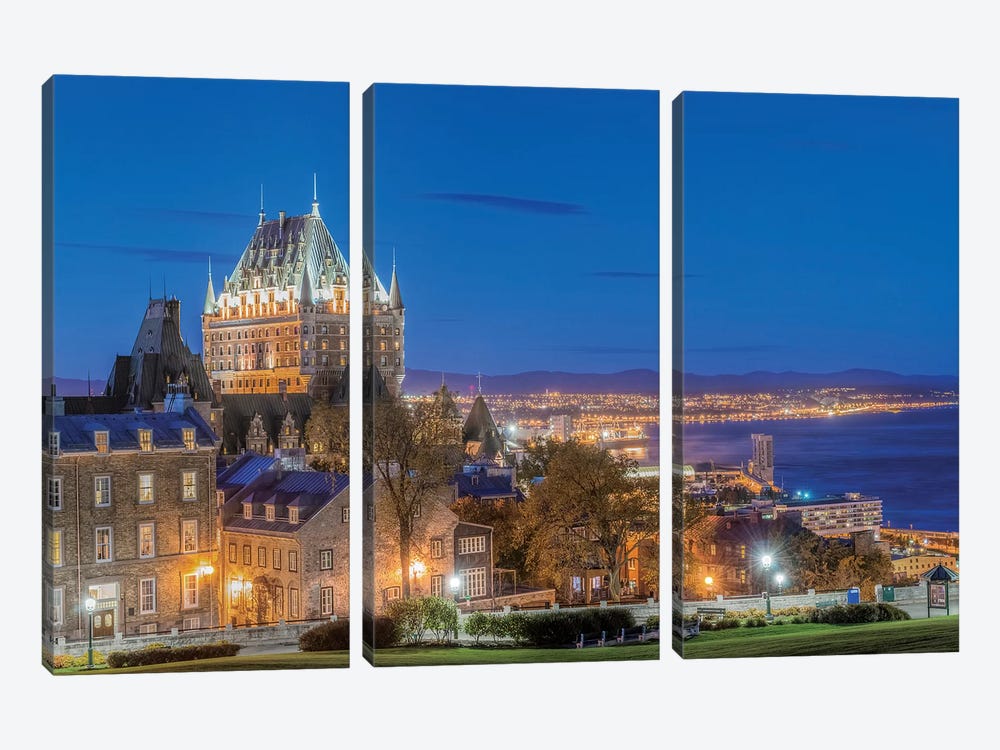 Canada, Quebec, Quebec City, Old Town At Twilight.  by Rob Tilley 3-piece Canvas Art