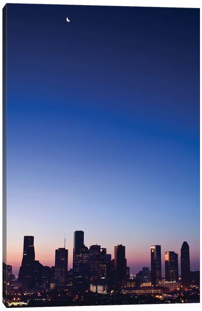 Texas, Crescent Moon Over Houston Canvas Art Print - Houston Skylines