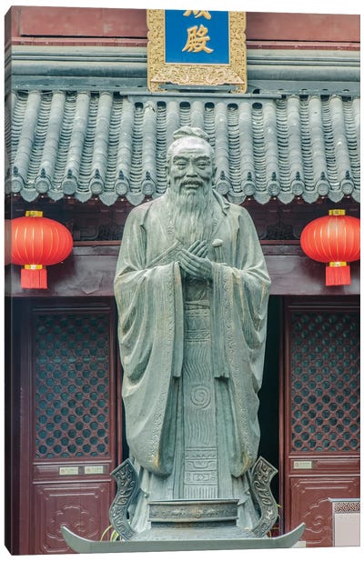China, Jiansu, Nanjing. Confucius Temple (Fuzimiao). This is the largest statue of Confucius in China. Canvas Art Print