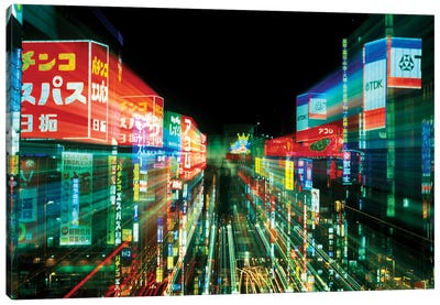 Neon Motion Blur, Shinjuku, Tokyo Prefecture, Japan Canvas Art Print - Hyperreal Photography