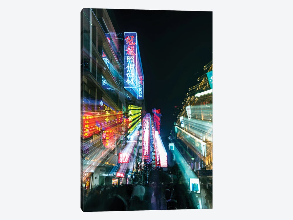 China, Shanghai. Nanjing Road, neon sign blur. by Rob Tilley 1-piece Canvas Artwork
