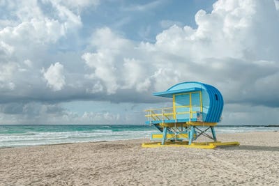 USA, Florida, Miami Beach. Colorful lifeguard station. by Rob Tilley multi panel art