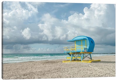 USA, Florida, Miami Beach. Colorful lifeguard station. Canvas Art Print