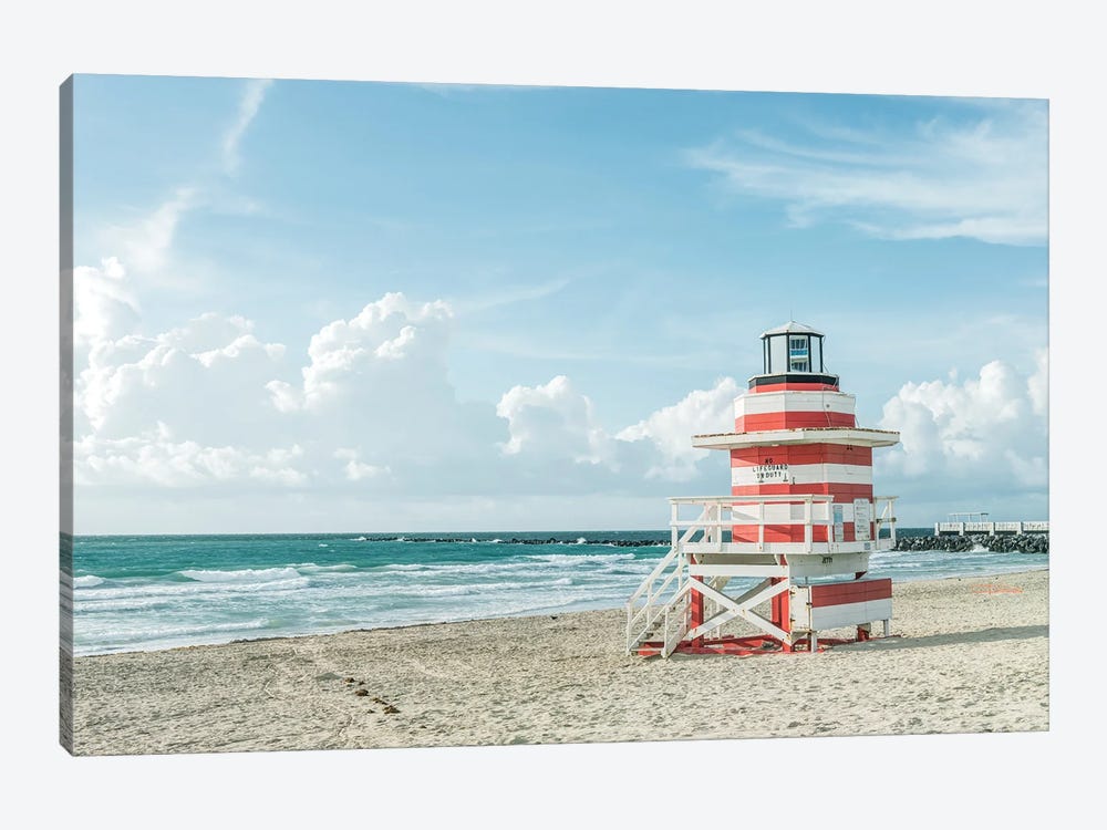 USA, Florida, Miami Beach. Colorful lifeguard station. by Rob Tilley 1-piece Canvas Print