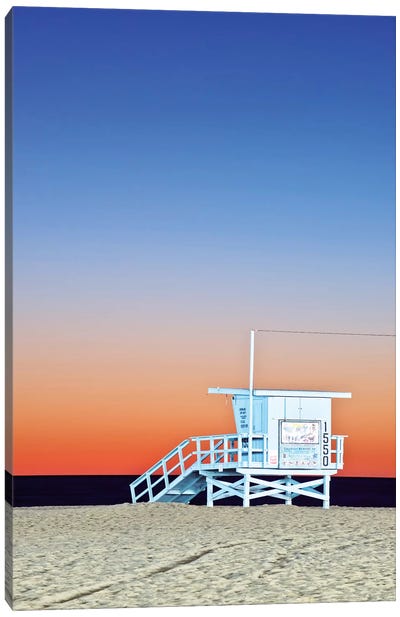 Lifeguard Hut At Twilight, Santa Monica Beach, Santa Monica, California, USA Canvas Art Print - Sandy Beach Art