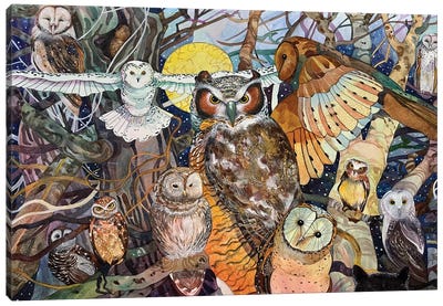 The Owls And The Pussycat. Canvas Art Print - Susan E. Routledge