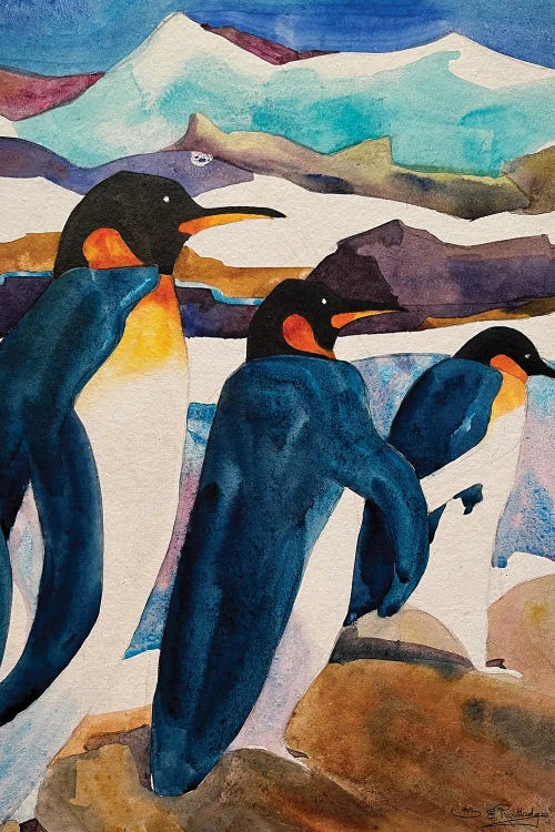 Penguin Stroll by Susan E. Routledge wall art