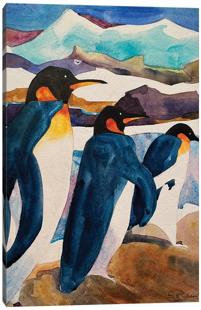 Penguin Stroll Canvas Art Print - Susan E. Routledge