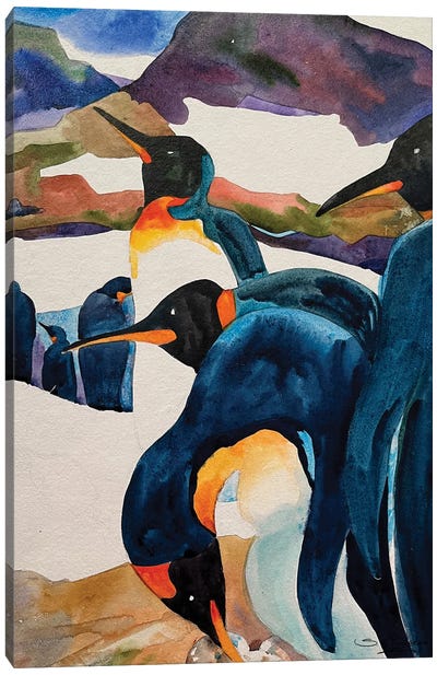 Penguin Watch Canvas Art Print - Susan E. Routledge