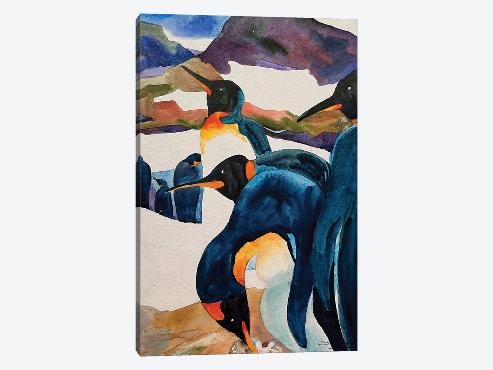 Penguin Watch by Susan E. Routledge 1-piece Canvas Art Print