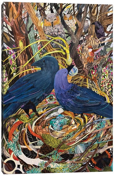 Ravens Nest Canvas Art Print - Intricate Watercolors