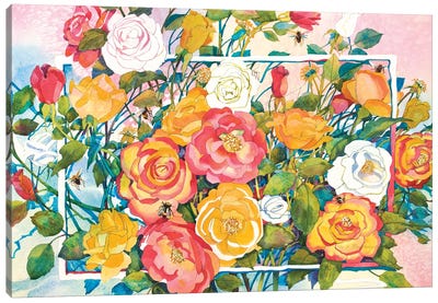Bees And Roses Canvas Art Print - Susan E. Routledge
