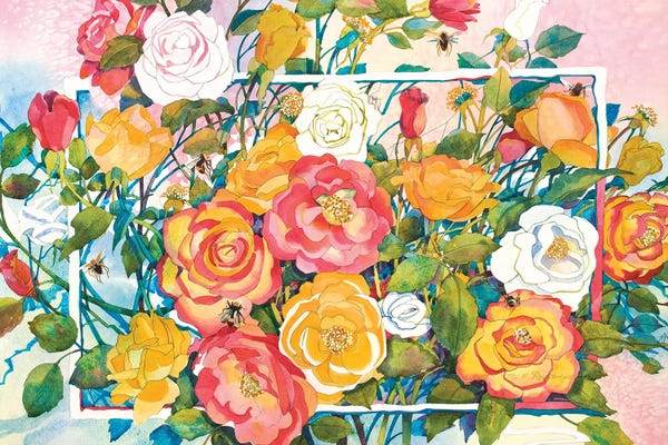 Fine Art Print: Bees And Roses by Susan E. Routledge