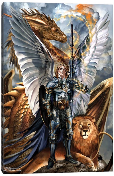 St. Michael The Archangel Canvas Art Print - Dragon Art