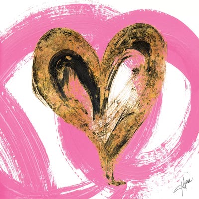 Pink & Gold Heart Strokes I by Gina Ritter art print