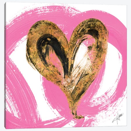 Pink & Gold Heart Strokes I Canvas Print #RTR10} by Gina Ritter Canvas Wall Art