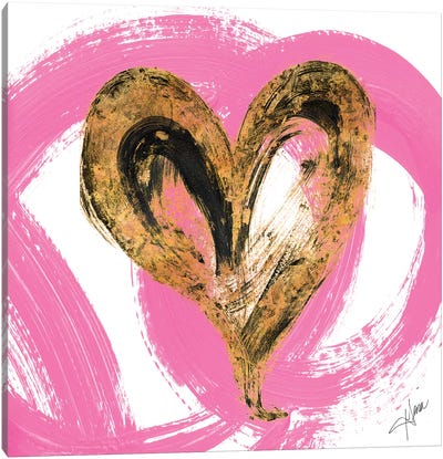 Pink & Gold Heart Strokes I Canvas Art Print