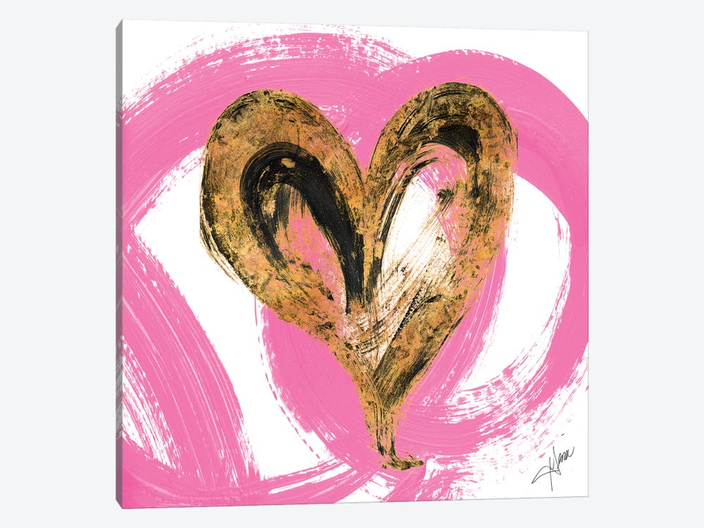 Pink & Gold Heart Strokes I by Gina Ritter 1-piece Canvas Artwork