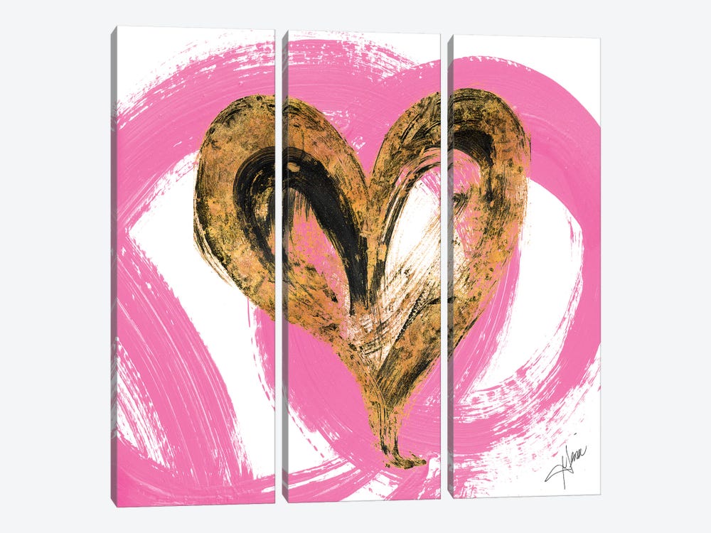 Pink & Gold Heart Strokes I by Gina Ritter 3-piece Canvas Wall Art