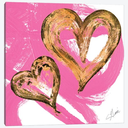 Pink & Gold Heart Strokes II Canvas Print #RTR11} by Gina Ritter Canvas Art