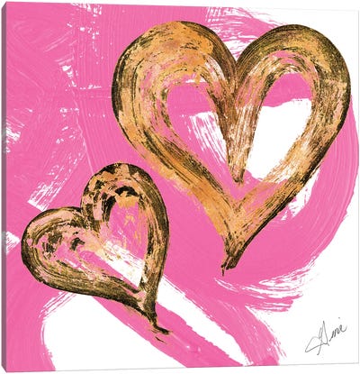 Pink & Gold Heart Strokes II Canvas Art Print - Gina Ritter