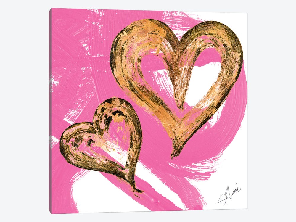 Pink & Gold Heart Strokes II by Gina Ritter 1-piece Canvas Print