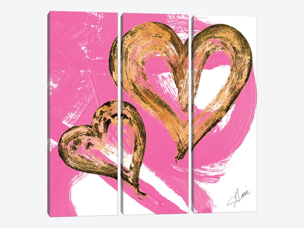 Pink & Gold Heart Strokes II by Gina Ritter 3-piece Canvas Art Print