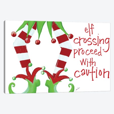 Elf Crossing Proceed With Caution Canvas Print #RTR19} by Gina Ritter Canvas Artwork