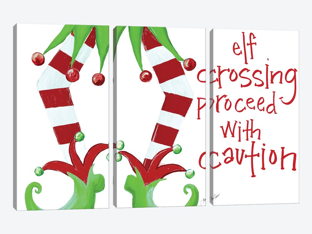 Elf Crossing Proceed With Caution by Gina Ritter 3-piece Canvas Print