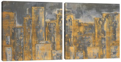 Gold City Eclipse Square Diptych Canvas Art Print - Gina Ritter