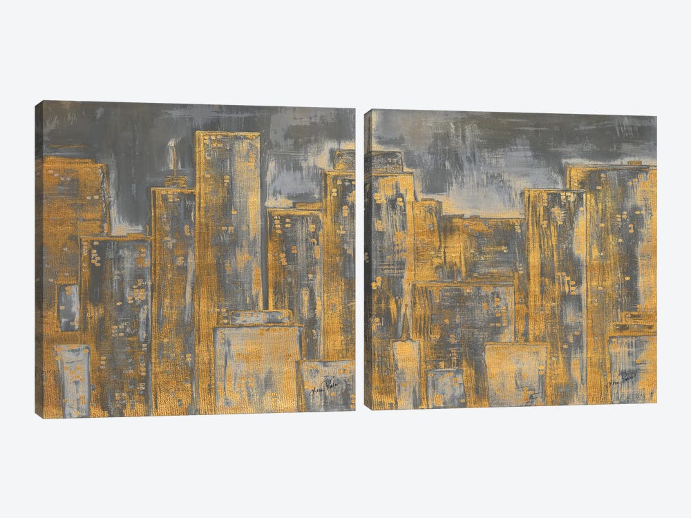 Gold City Eclipse Square Diptych by Gina Ritter 2-piece Canvas Print